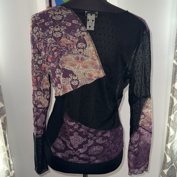 J Jill Patchwork Mesh Stretch Long Sleeve Top SZ Small Petite - Picture 4 of 6